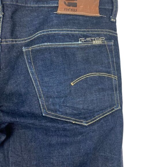 G Star Men's 3301 Straight Blue Dark Wash Lightly Distressed Jeans US 38 X 34 - Picture 8 of 16